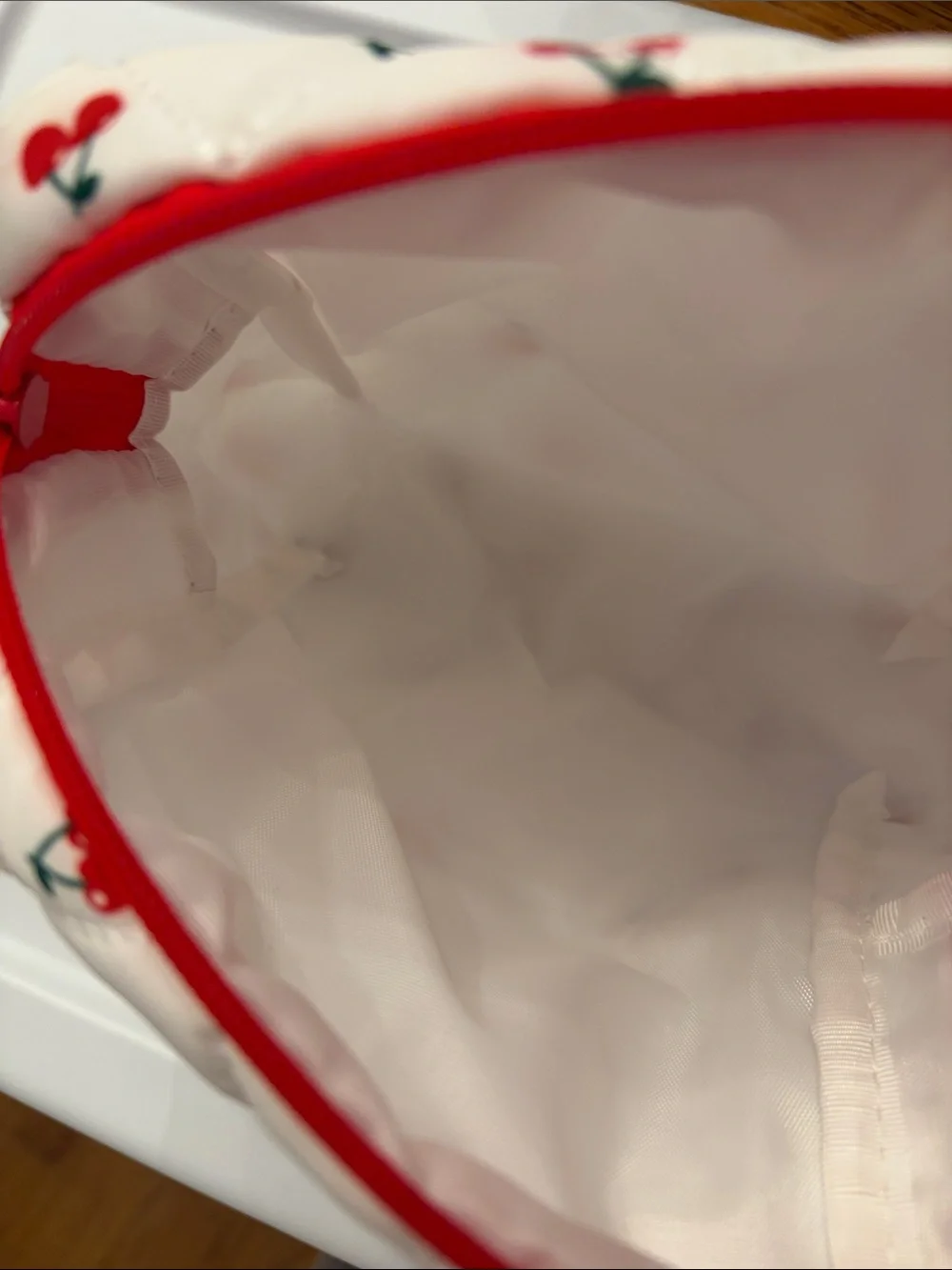 MakeUp Eraser White Quilted Cherry Print Cosmetic Bag